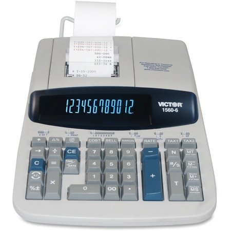 VICTOR TECHNOLOGY 12-Digit Calculator, 2-Clr Printing, 8-3/4"x12-1/2"x2-3/4", GY VCT15606